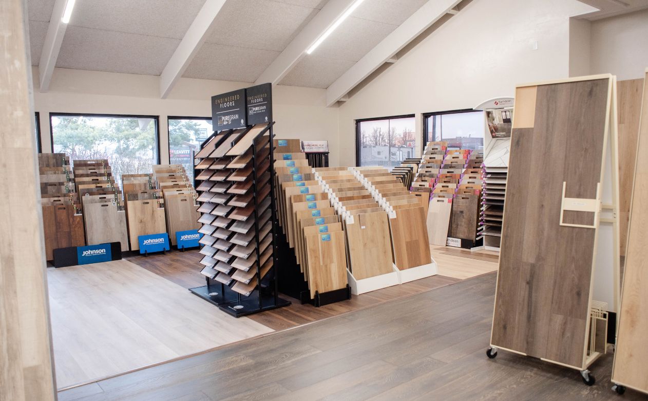 Utah showroom with wood look flooring display at All In One Flooring America