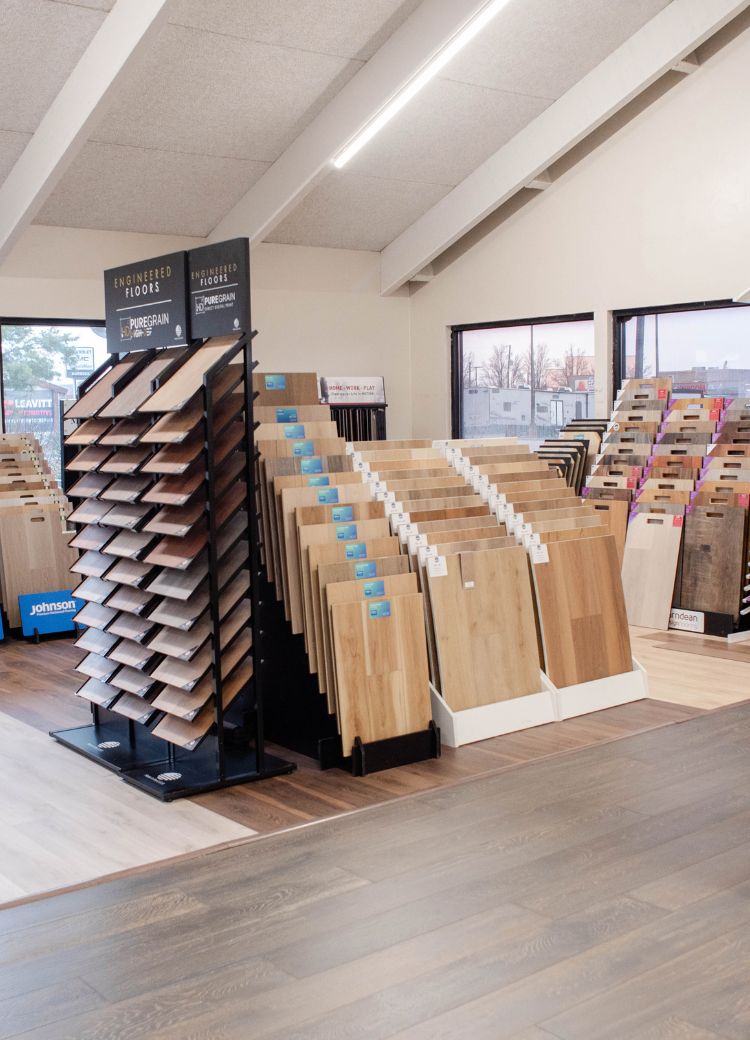Utah showroom with wood look flooring display at All In One Flooring America